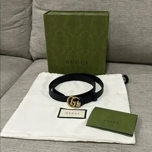 Gucci Gold Black Leather Belt Accessory